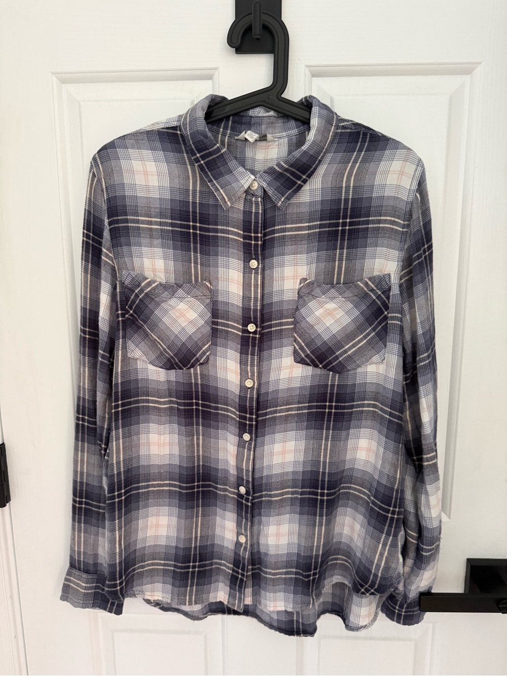 Lucky Brand Women's Plaid Button-Down Shirt in Navy, White and Light Pink